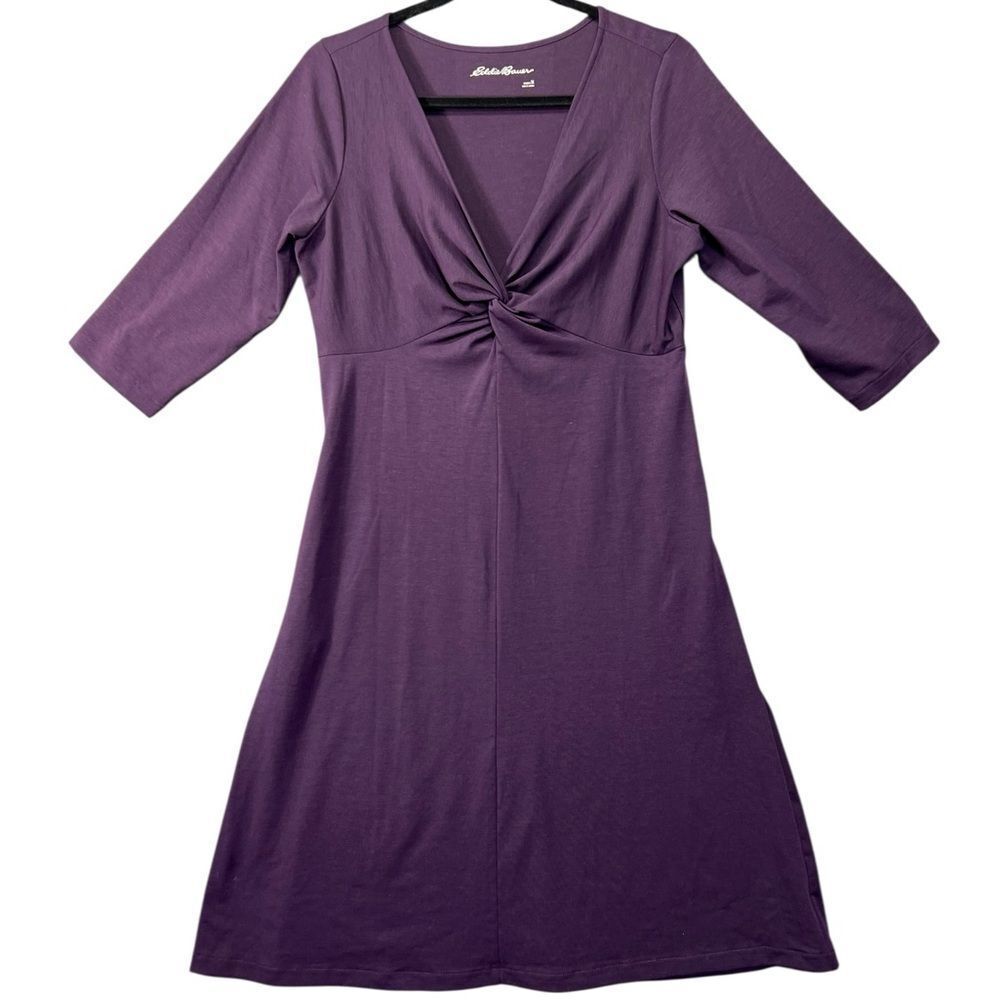 NWT Medium Eddie Bauer Travex Dress Midi Purple Solstice Twist Knot Wool UPF 50